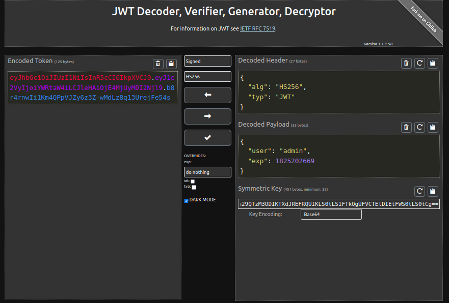 Generated HS256 JWT